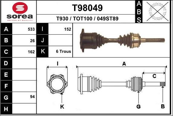 EAI T98049 - Приводний вал autocars.com.ua