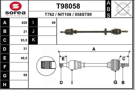 EAI T98058 - Приводний вал autocars.com.ua