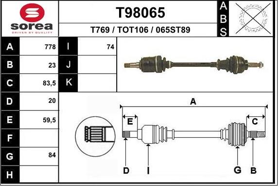 EAI T98065 - Приводний вал autocars.com.ua