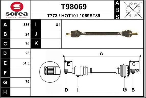 EAI T98069 - Приводний вал autocars.com.ua