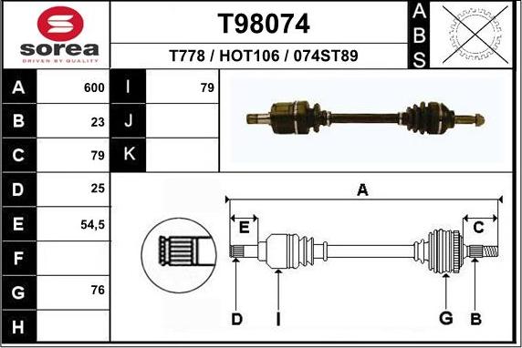 EAI T98074 - Приводний вал autocars.com.ua