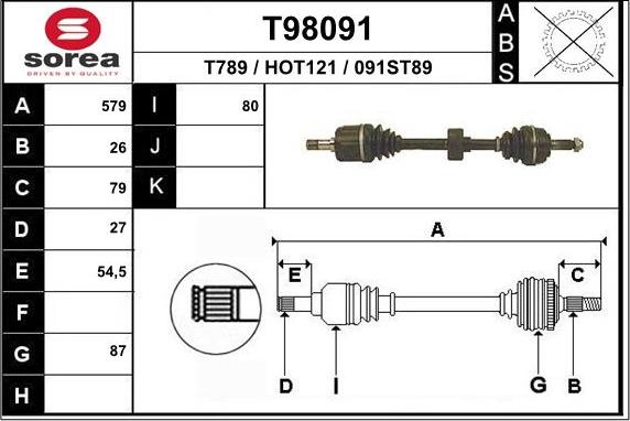 EAI T98091 - Приводний вал autocars.com.ua