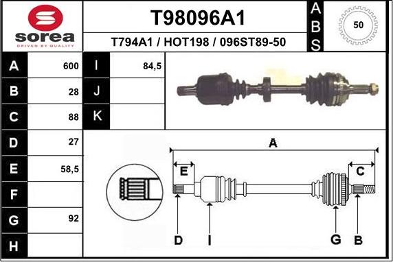 EAI T98096A1 - Приводний вал autocars.com.ua