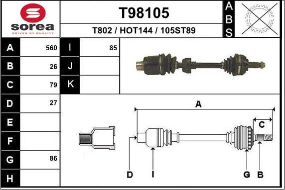 EAI T98105 - Приводний вал autocars.com.ua