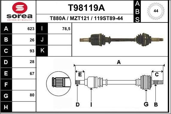 EAI T98119A - Приводний вал autocars.com.ua