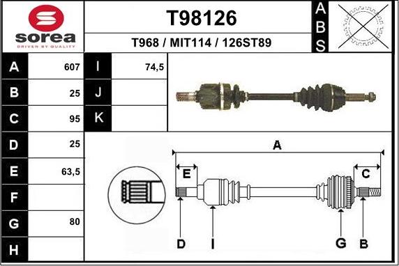 EAI T98126 - Приводний вал autocars.com.ua