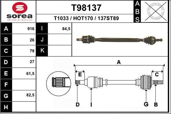 EAI T98137 - Приводний вал autocars.com.ua