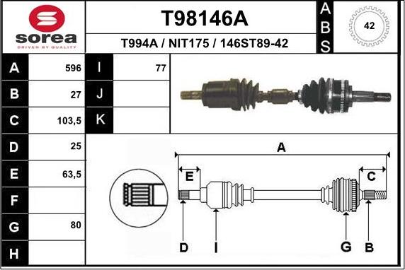 EAI T98146A - Приводний вал autocars.com.ua