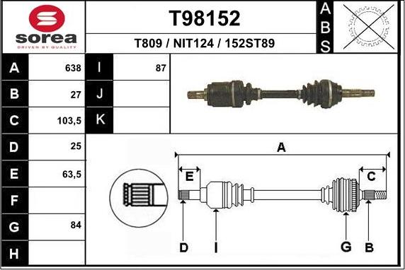 EAI T98152 - Приводний вал autocars.com.ua