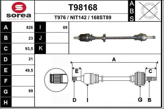 EAI T98168 - Приводний вал autocars.com.ua