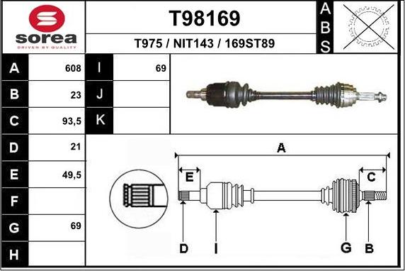 EAI T98169 - Приводний вал autocars.com.ua