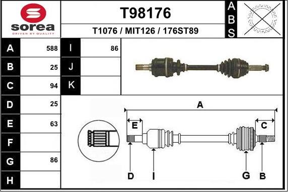EAI T98176 - Приводний вал autocars.com.ua