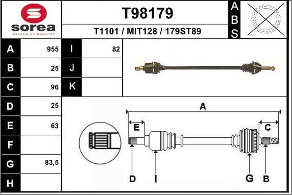 EAI T98179 - Приводний вал autocars.com.ua