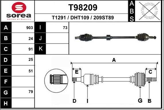 EAI T98209 - Приводний вал autocars.com.ua