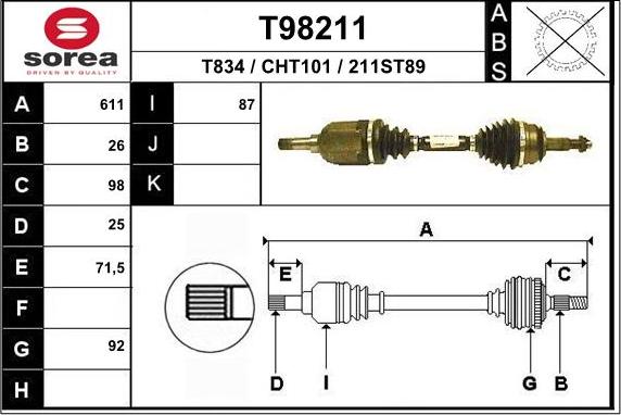 EAI T98211 - Приводний вал autocars.com.ua