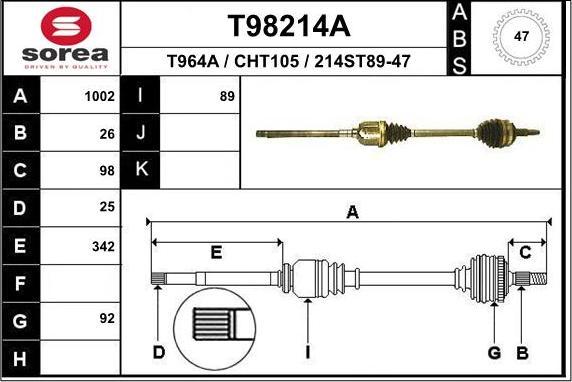 EAI T98214A - Приводний вал autocars.com.ua