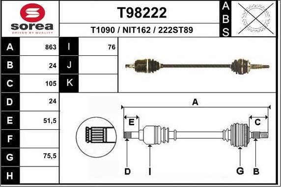 EAI T98222 - Приводний вал autocars.com.ua