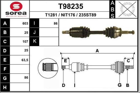 EAI T98235 - Приводний вал autocars.com.ua