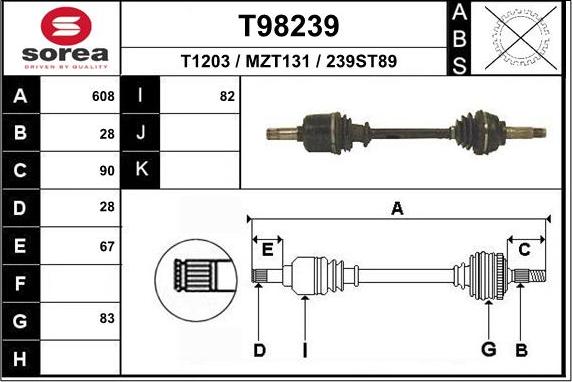 EAI T98239 - Приводний вал autocars.com.ua