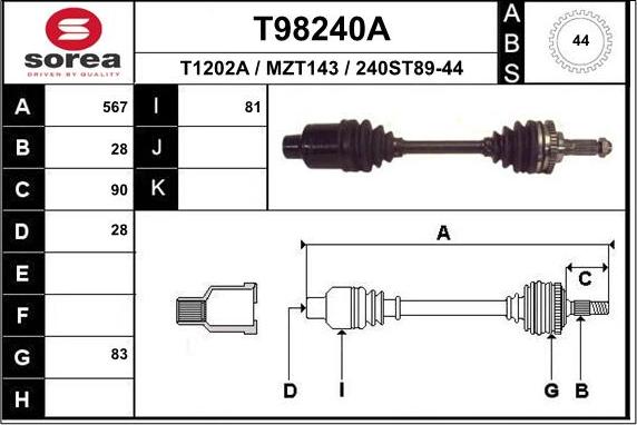 EAI T98240A - Приводной вал avtokuzovplus.com.ua