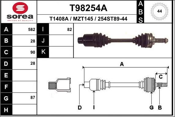 EAI T98254A - Приводной вал avtokuzovplus.com.ua