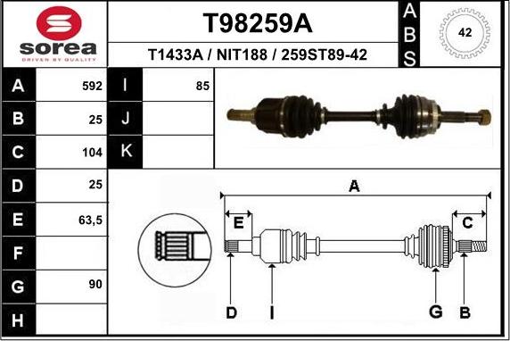 EAI T98259A - Приводний вал autocars.com.ua