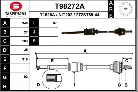 EAI T98272A - Приводний вал autocars.com.ua