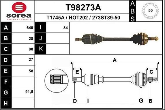 EAI T98273A - Приводний вал autocars.com.ua