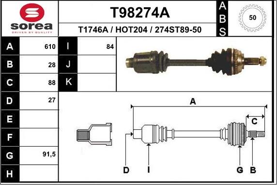 EAI T98274A - Приводний вал autocars.com.ua