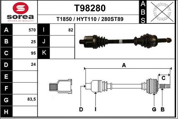 EAI T98280 - Приводний вал autocars.com.ua