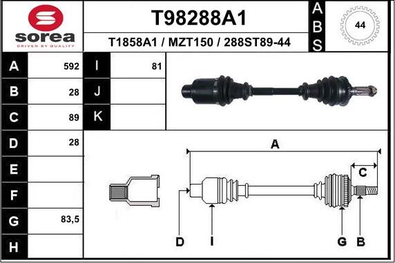 EAI T98288A1 - Приводний вал autocars.com.ua