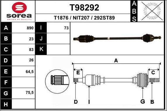 EAI T98292 - Приводной вал avtokuzovplus.com.ua