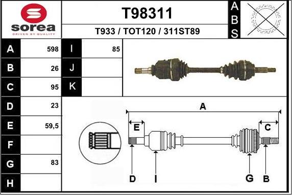 EAI T98311 - Приводний вал autocars.com.ua