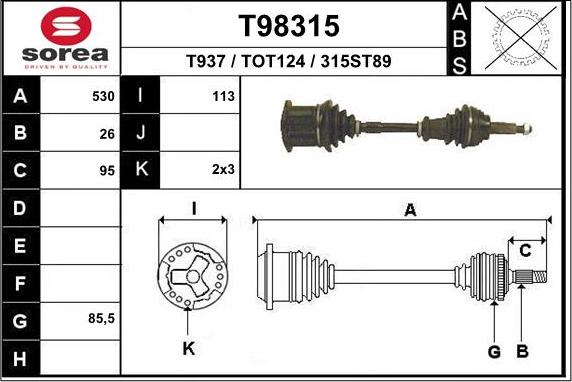 EAI T98315 - Приводний вал autocars.com.ua