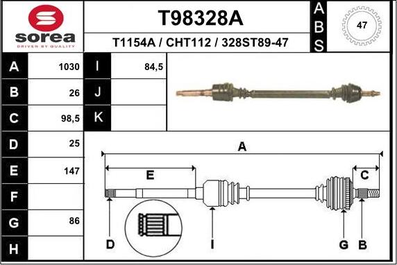 EAI T98328A - Приводной вал avtokuzovplus.com.ua