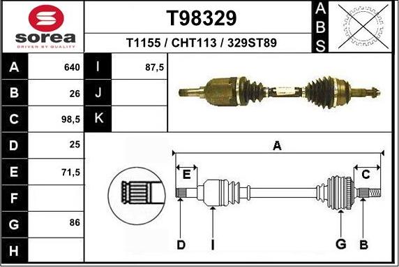 EAI T98329 - Приводний вал autocars.com.ua