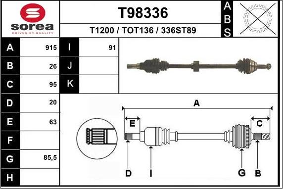 EAI T98336 - Приводний вал autocars.com.ua