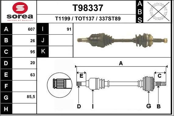 EAI T98337 - Приводний вал autocars.com.ua