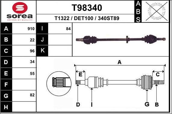 EAI T98340 - Приводний вал autocars.com.ua