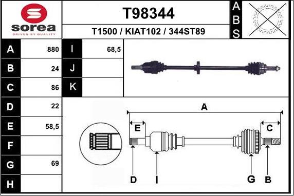 EAI T98344 - Приводний вал autocars.com.ua