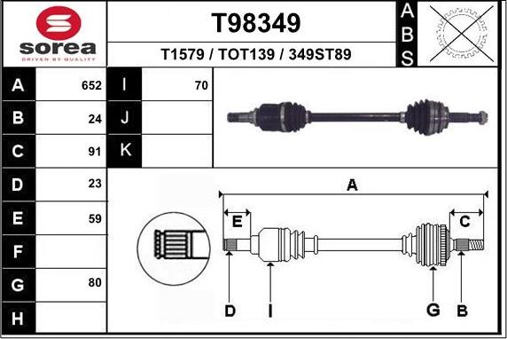 EAI T98349 - Приводний вал autocars.com.ua