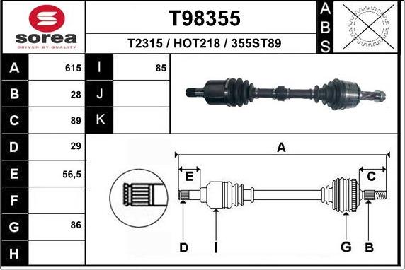 EAI T98355 - Приводний вал autocars.com.ua