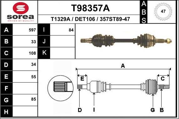 EAI T98357A - Приводний вал autocars.com.ua