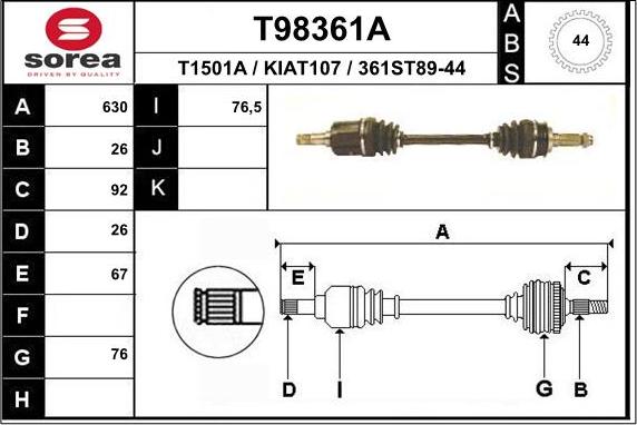 EAI T98361A - Приводний вал autocars.com.ua