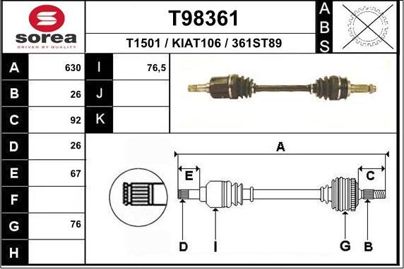 EAI T98361 - Приводний вал autocars.com.ua