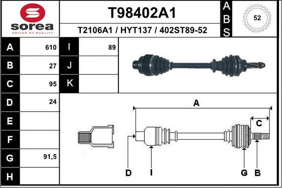 EAI T98402A1 - Приводний вал autocars.com.ua