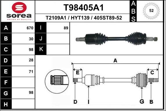 EAI T98405A1 - Приводний вал autocars.com.ua