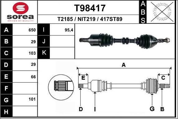 EAI T98417 - Приводний вал autocars.com.ua