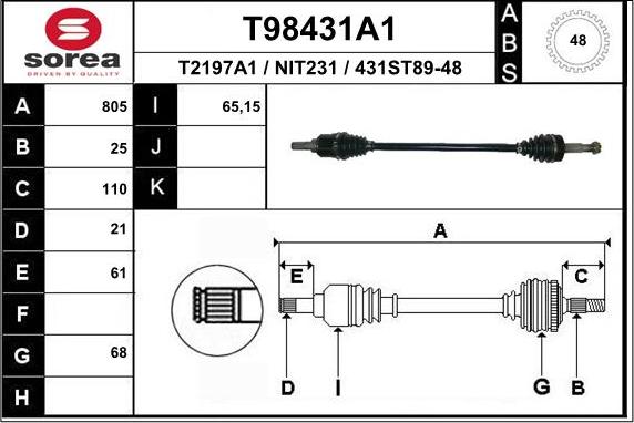 EAI T98431A1 - Приводной вал avtokuzovplus.com.ua