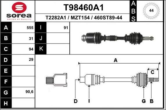 EAI T98460A1 - Приводний вал autocars.com.ua